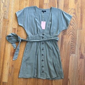 Quince Olive Button-Down Dress